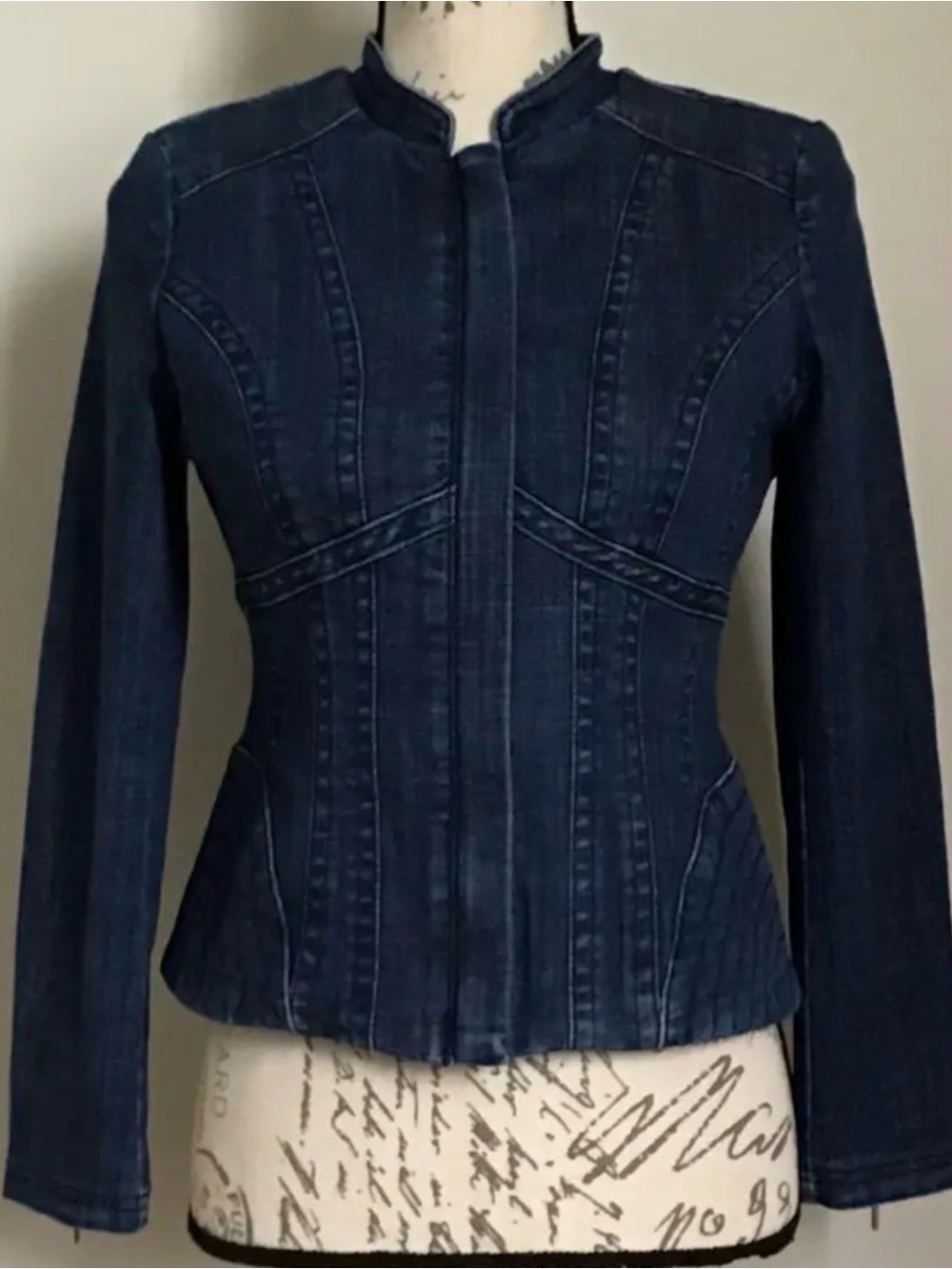 White House Black Market Dark Blue Denim Fitted Jacket